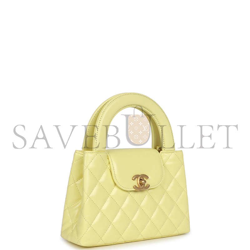 CHANEL KELLY YELLOW SHINY AGED CALFSKIN BRUSHED GOLD HARDWARE AS4416 (19*13*7cm)